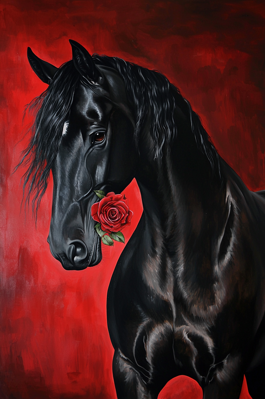 Red Rose Black Stallion Diamond Art Kit