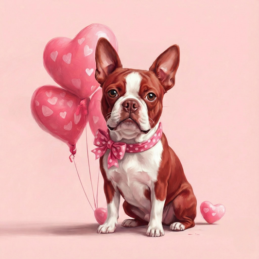 Heart Balloon Red Boston Terrier Diamond Art Kit