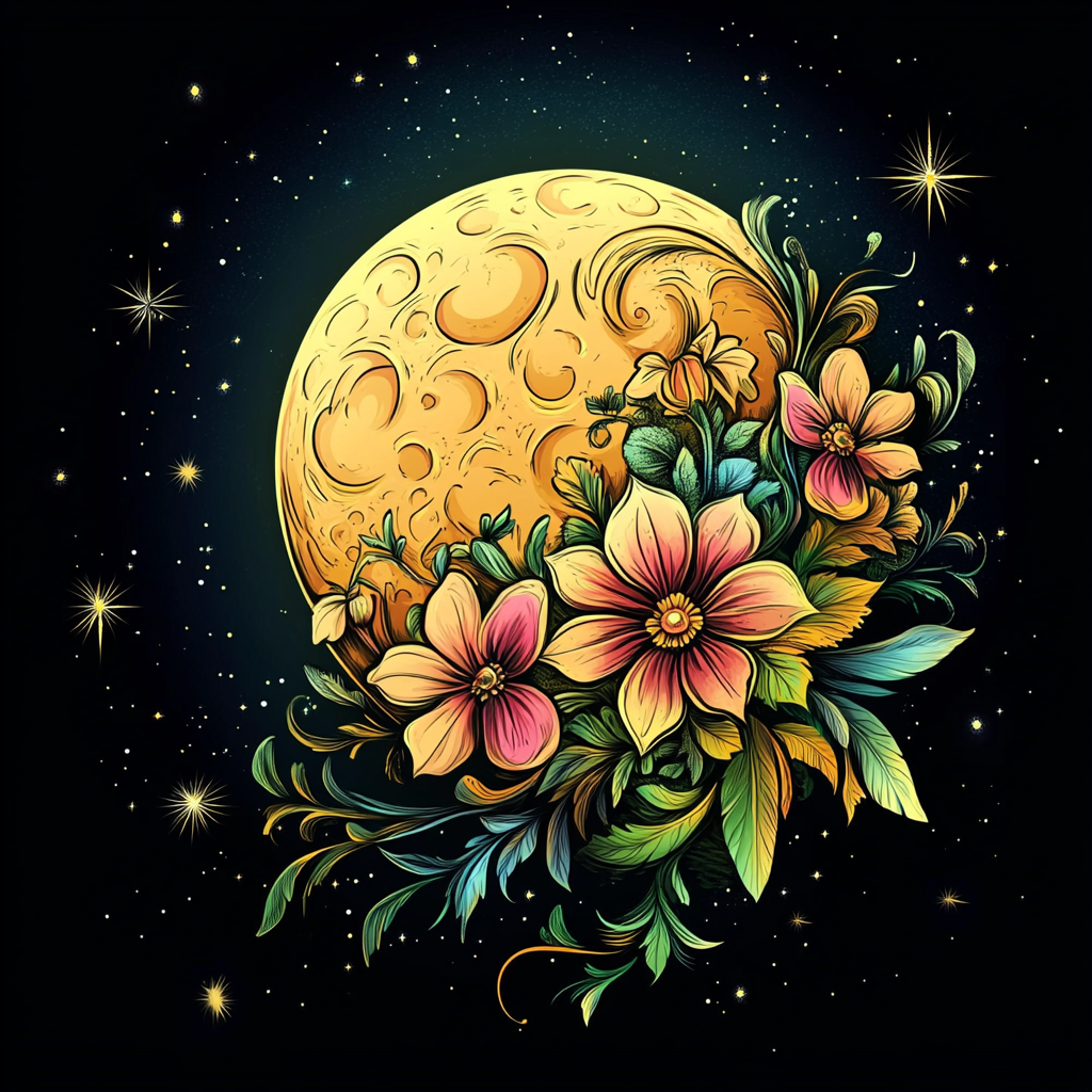 Yellow Flowers And Moon Diamond Art Kit