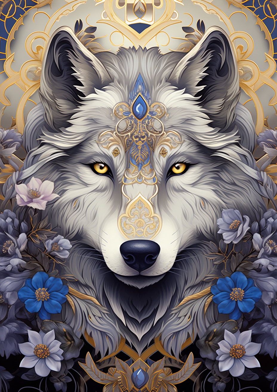Blue Flower Wolf Diamond Art Kit