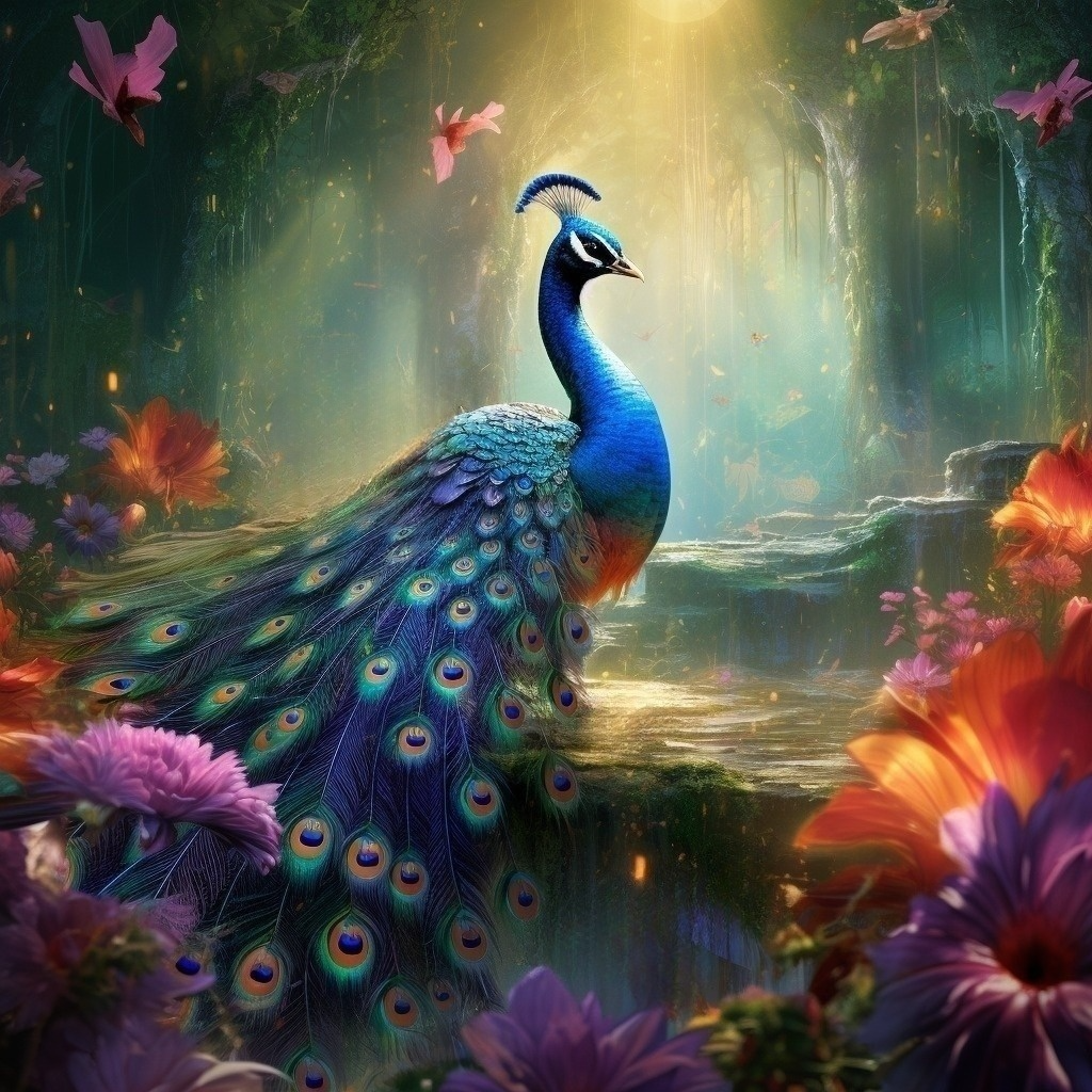 Falling Petals Peacock 1 Diamond Art Kit