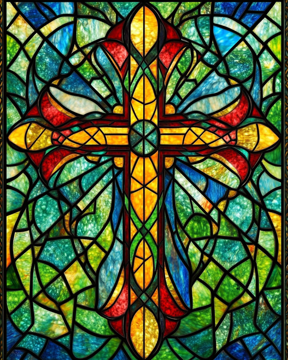 Green Background Golden Cross Diamond Art Kit