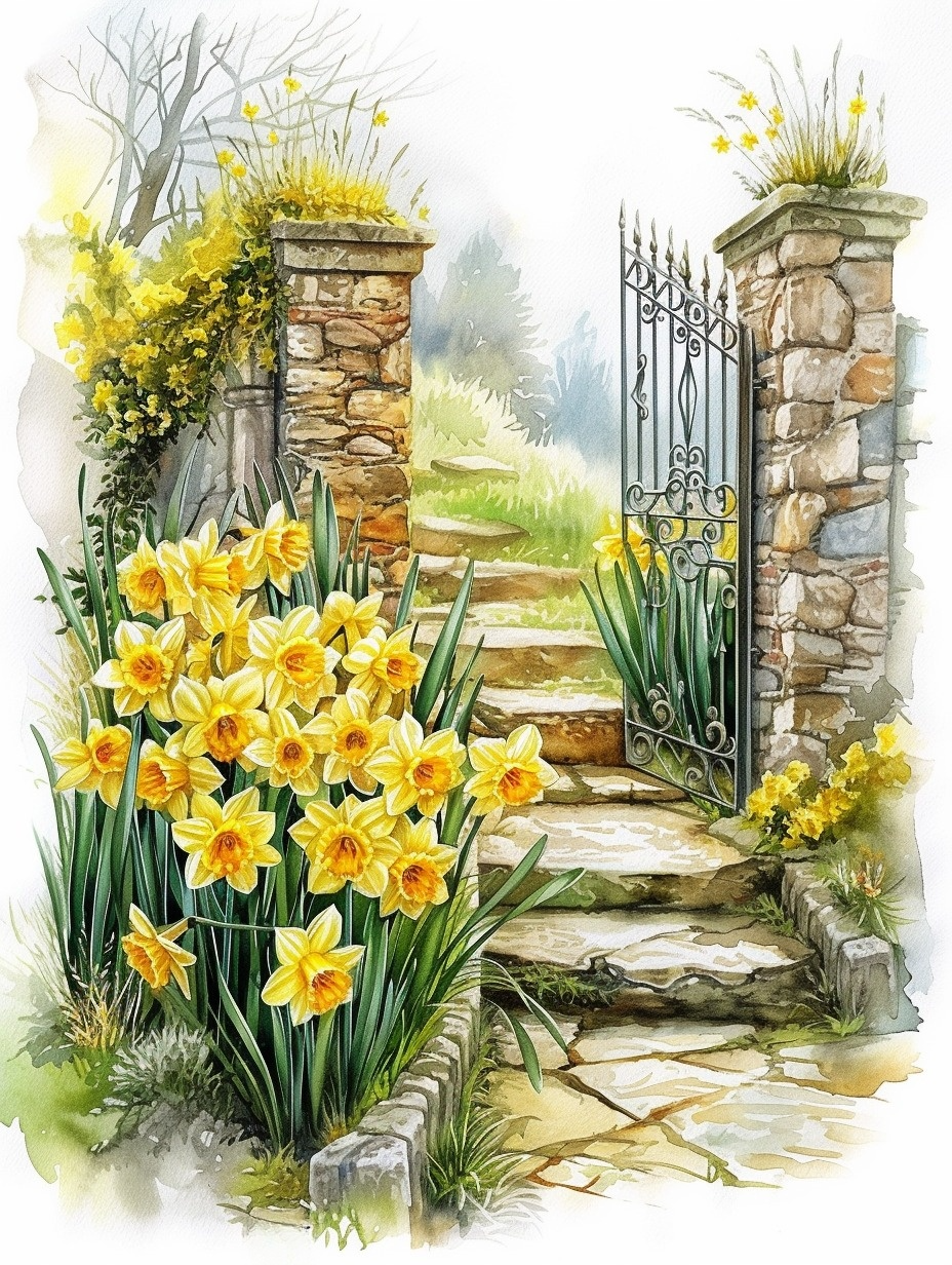 Yellow Daffodil Gate Diamond Art Kit