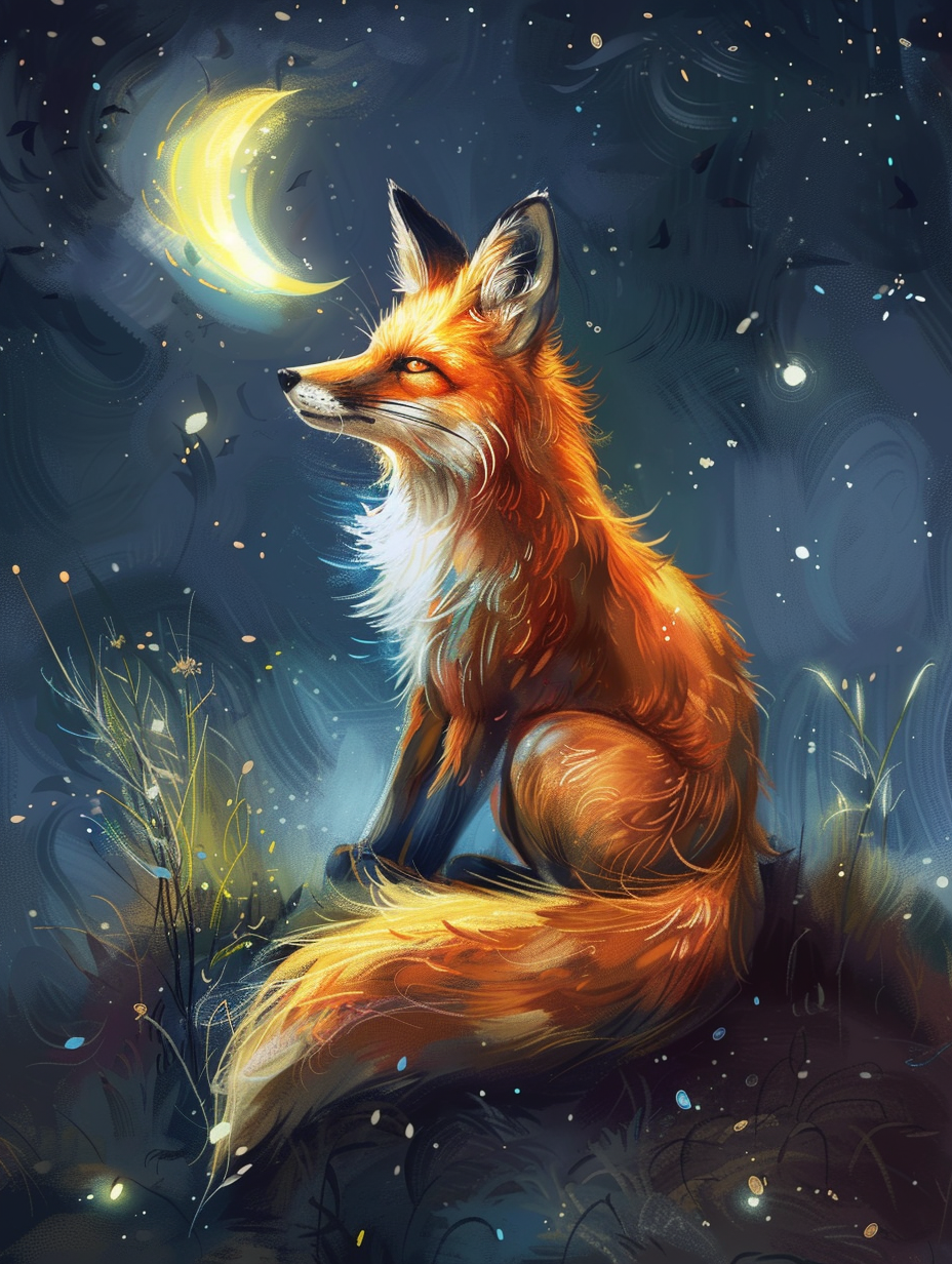 Fox Crescent Moon Abstract Diamond Art Kit