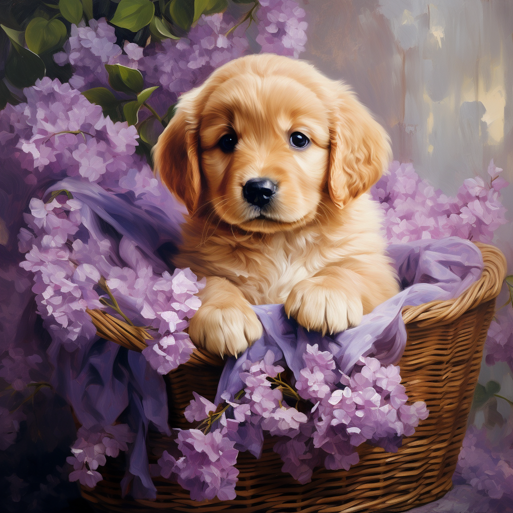 Golden Lab Pupp Py Basket Diamond Art Kit