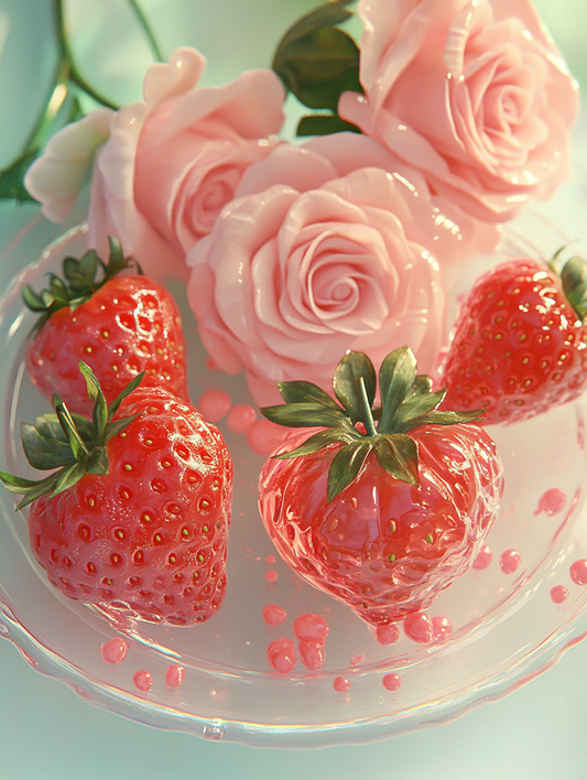 Pink Roses Jelly Strawberries Diamond Art Kit