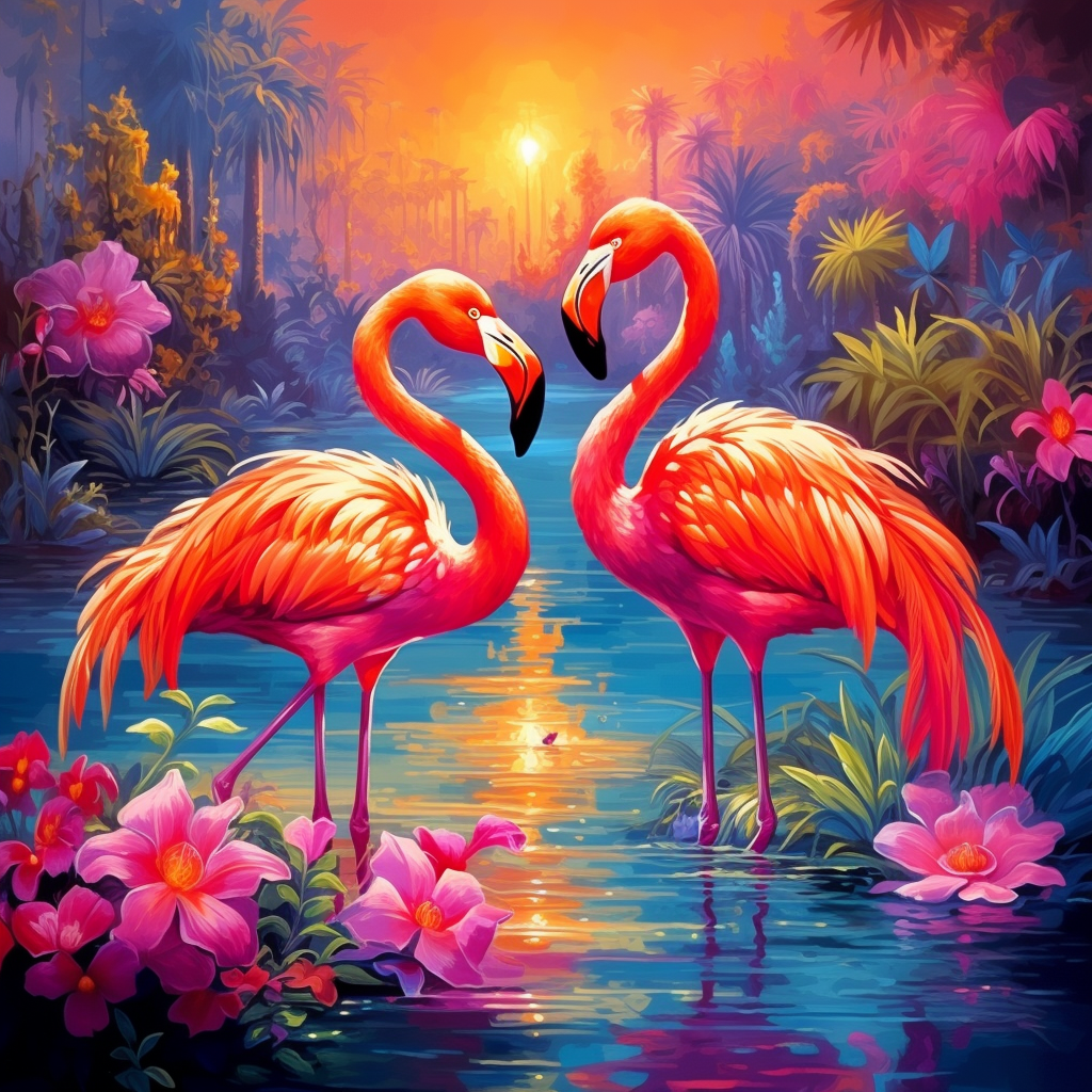 Orange Sky Flamingos Diamond Art Kit