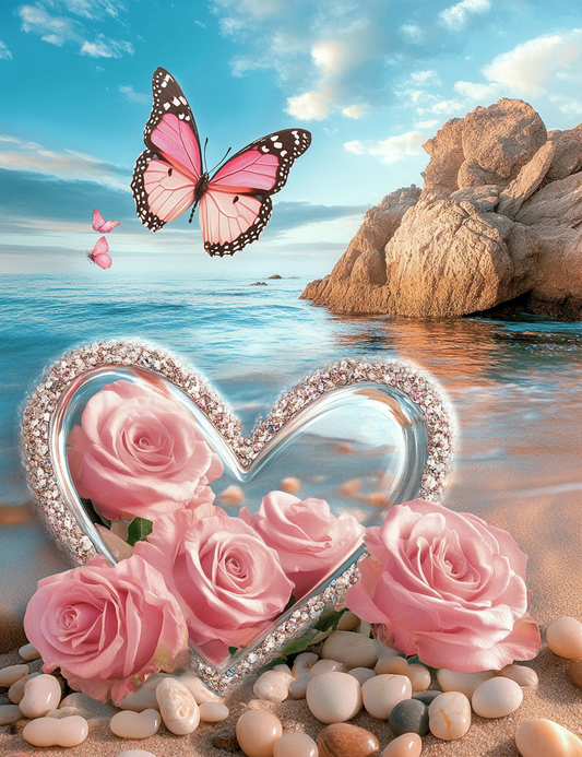 Pink Roses On The Beach Diamond Art Kit