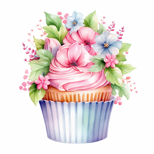 Pink Flower Frosting Cupcake Diamond Art Kit