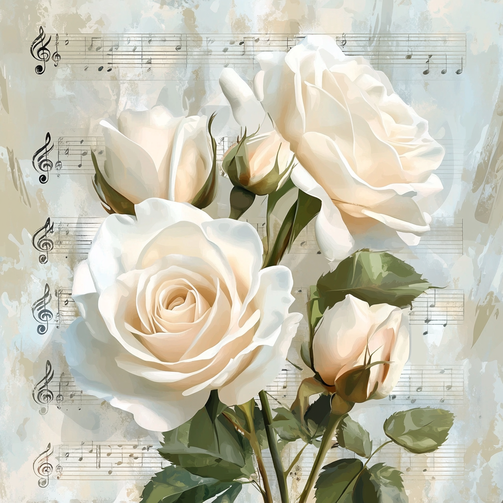 Music And White Roses Diamond Art Kit