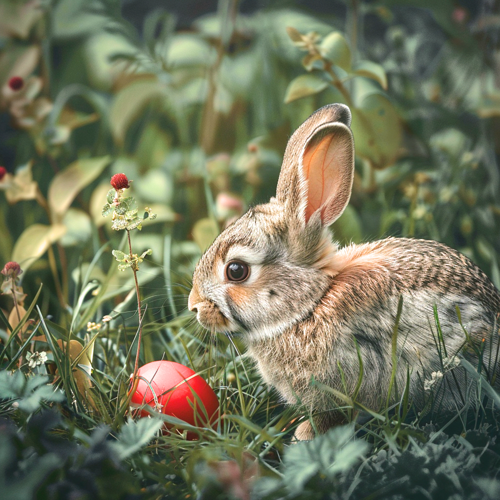 Red Flower Red Egg Bunny Diamond Art Kit
