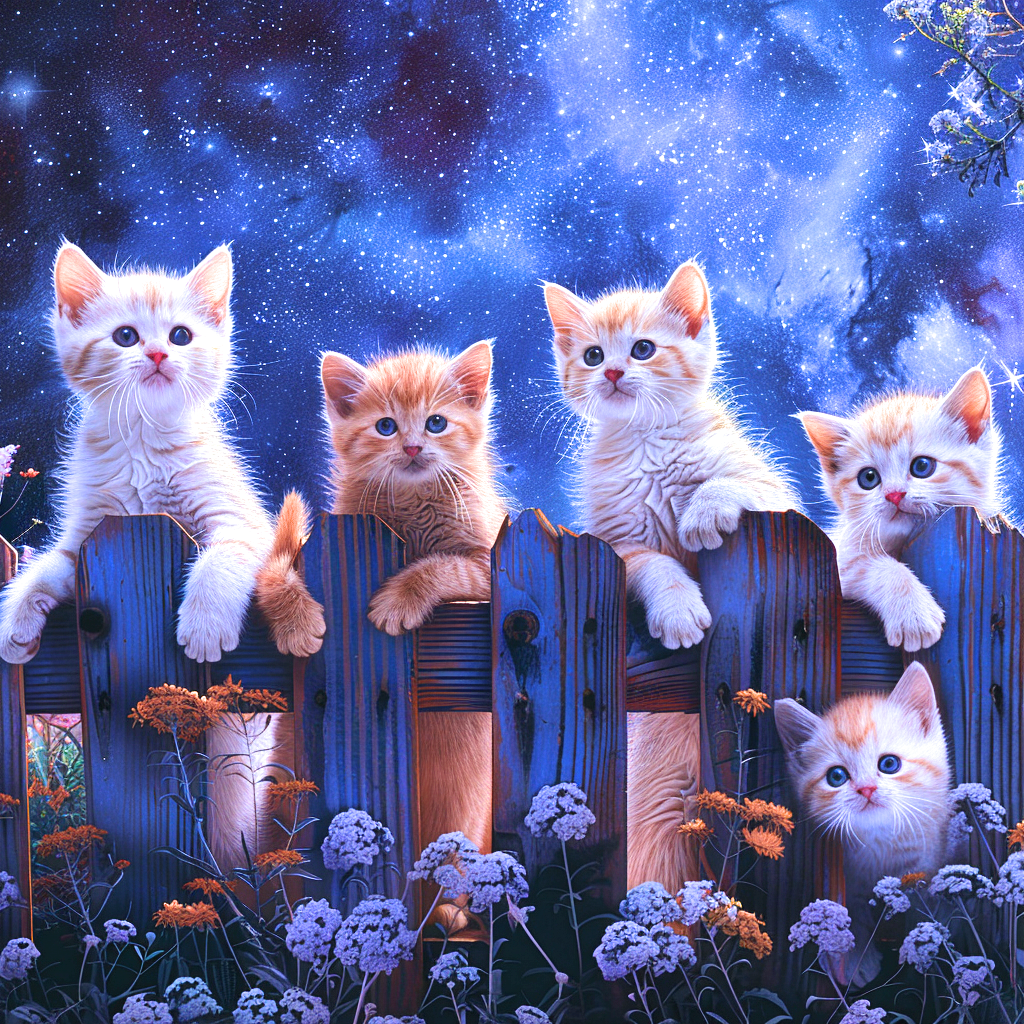 Orange White Kittens Fence Diamond Art Kit