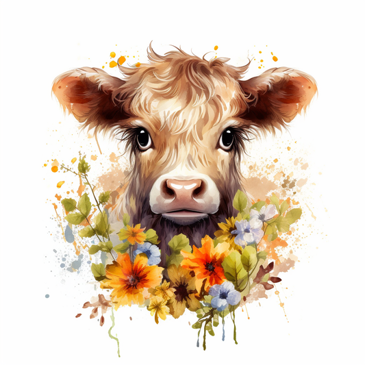 Highland Calf And Flowers Diamond Art Kit