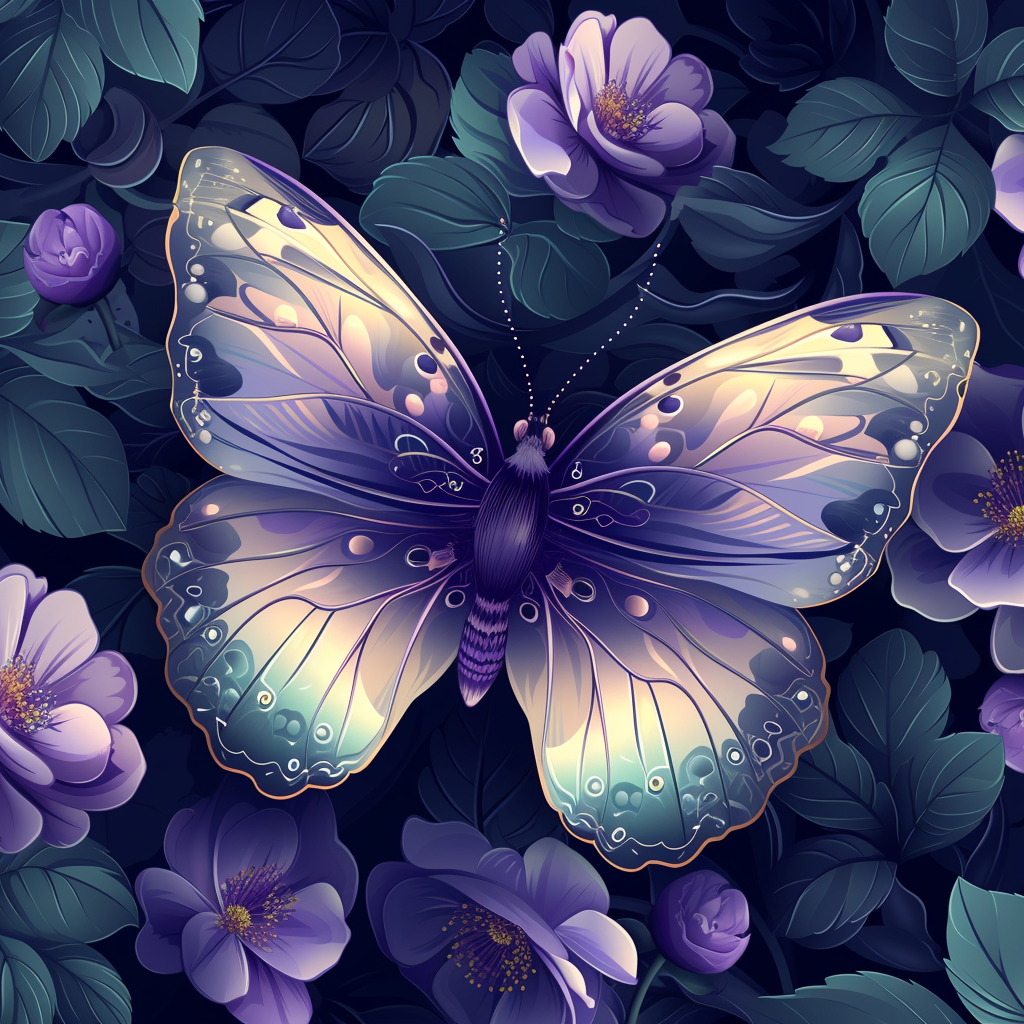 Purple Flower Purple Butterfly Diamond Art Kit