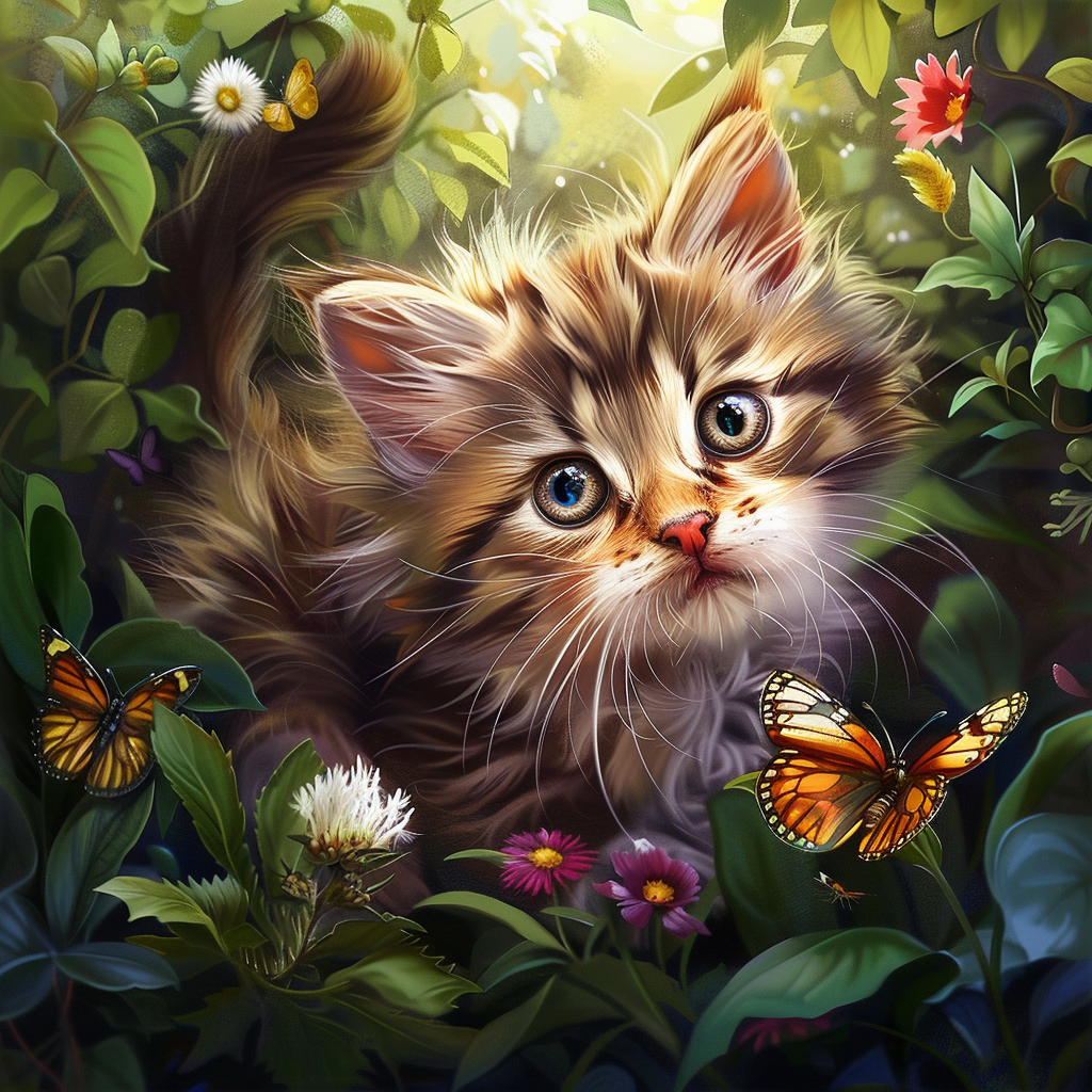 Two Monarch Butterflies And Kitten Diamond Art Kit