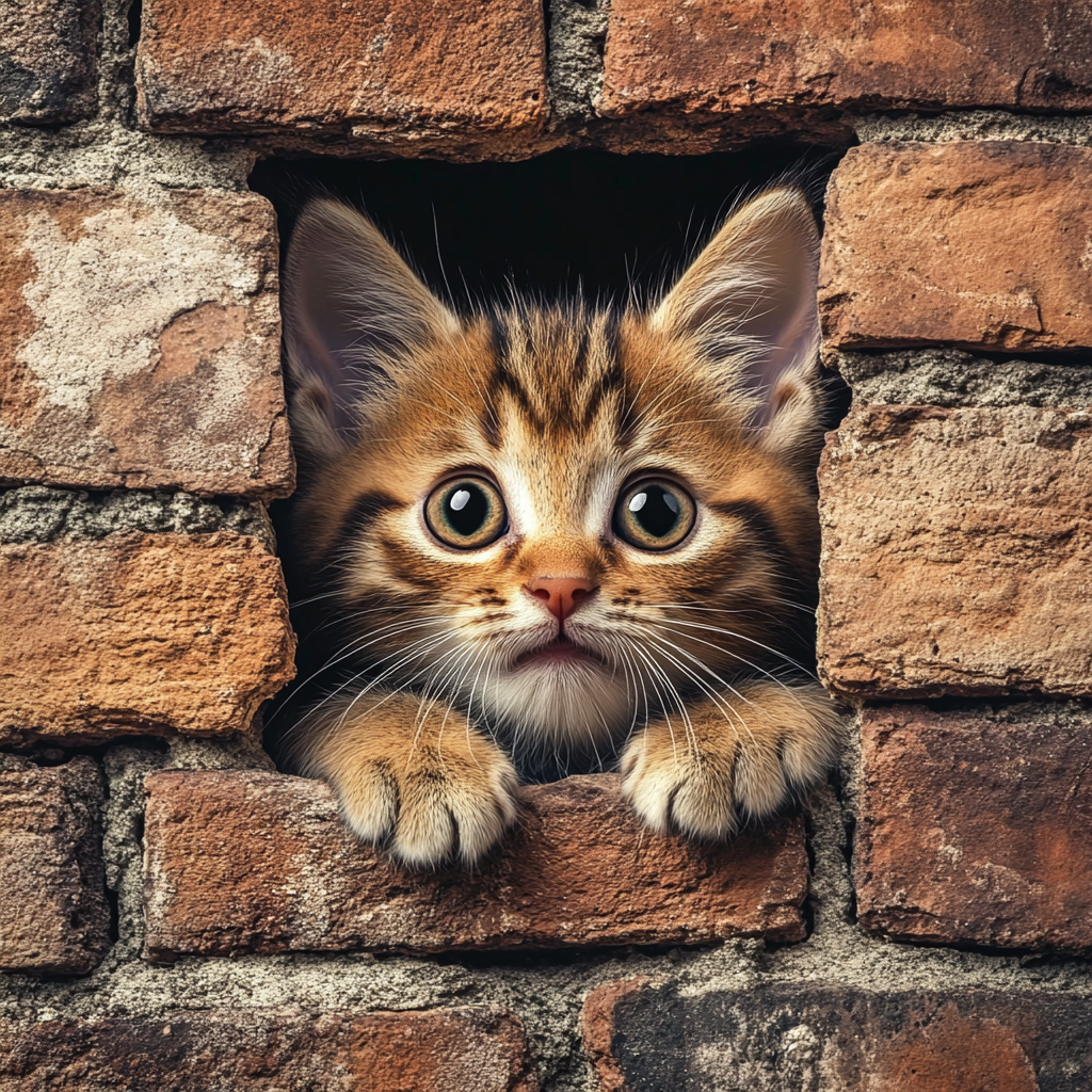 Orange Striped Kitten Brick Wall Diamond Art Kit