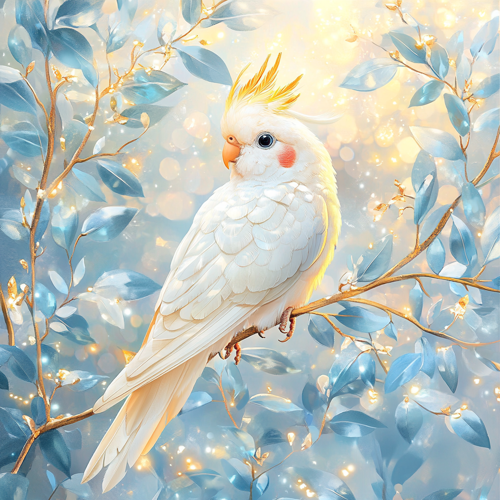 Blue Leaves Tree And Cockatiel Diamond Art Kit