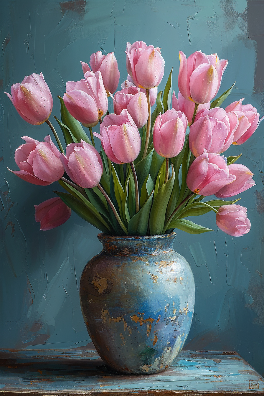 Blue Vase Pink Tulips Diamond Art Kit