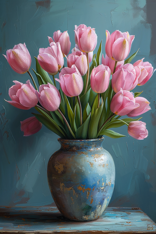 Blue Vase Pink Tulips Diamond Art Kit