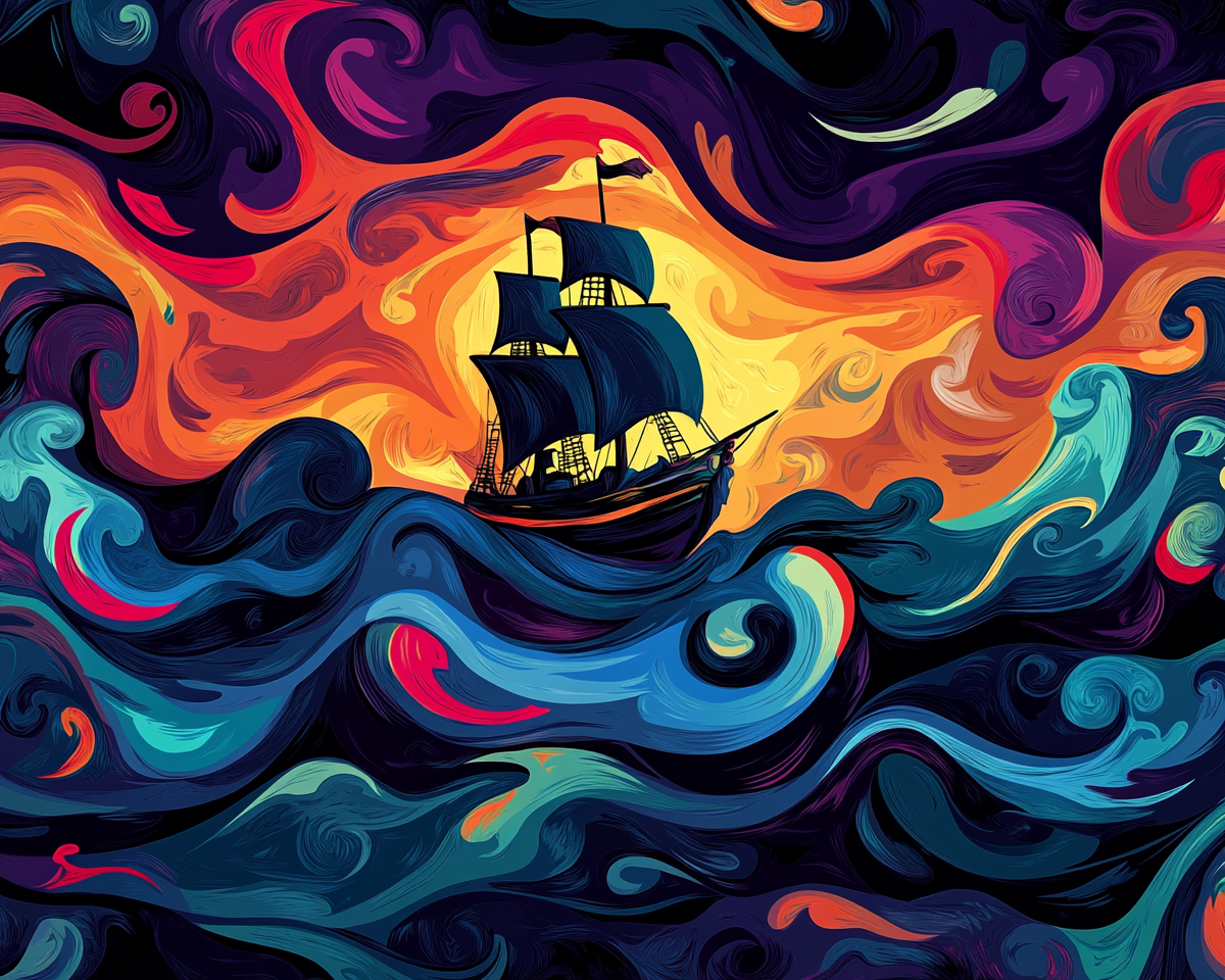 Abstract Sea Ship Silhouette Diamond Art Kit