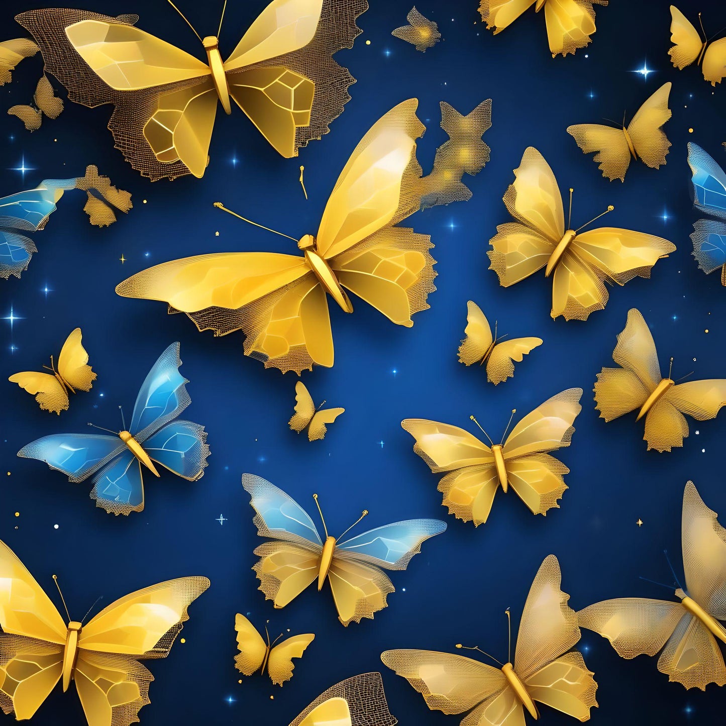 Yellow Blue Abstract Butterflies Diamond Art Kit