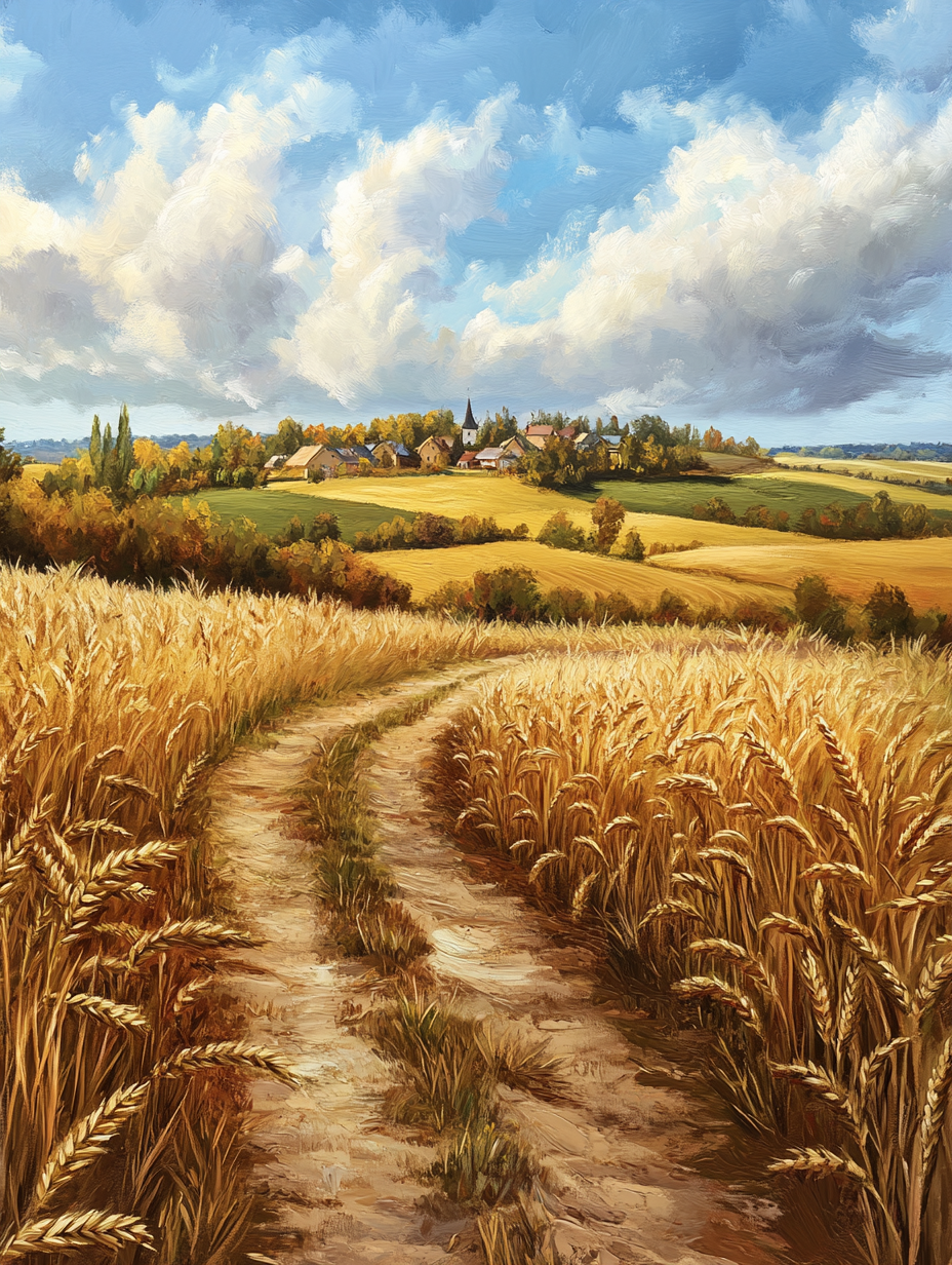 Golden Wheatfield Town Diamond Art Kit
