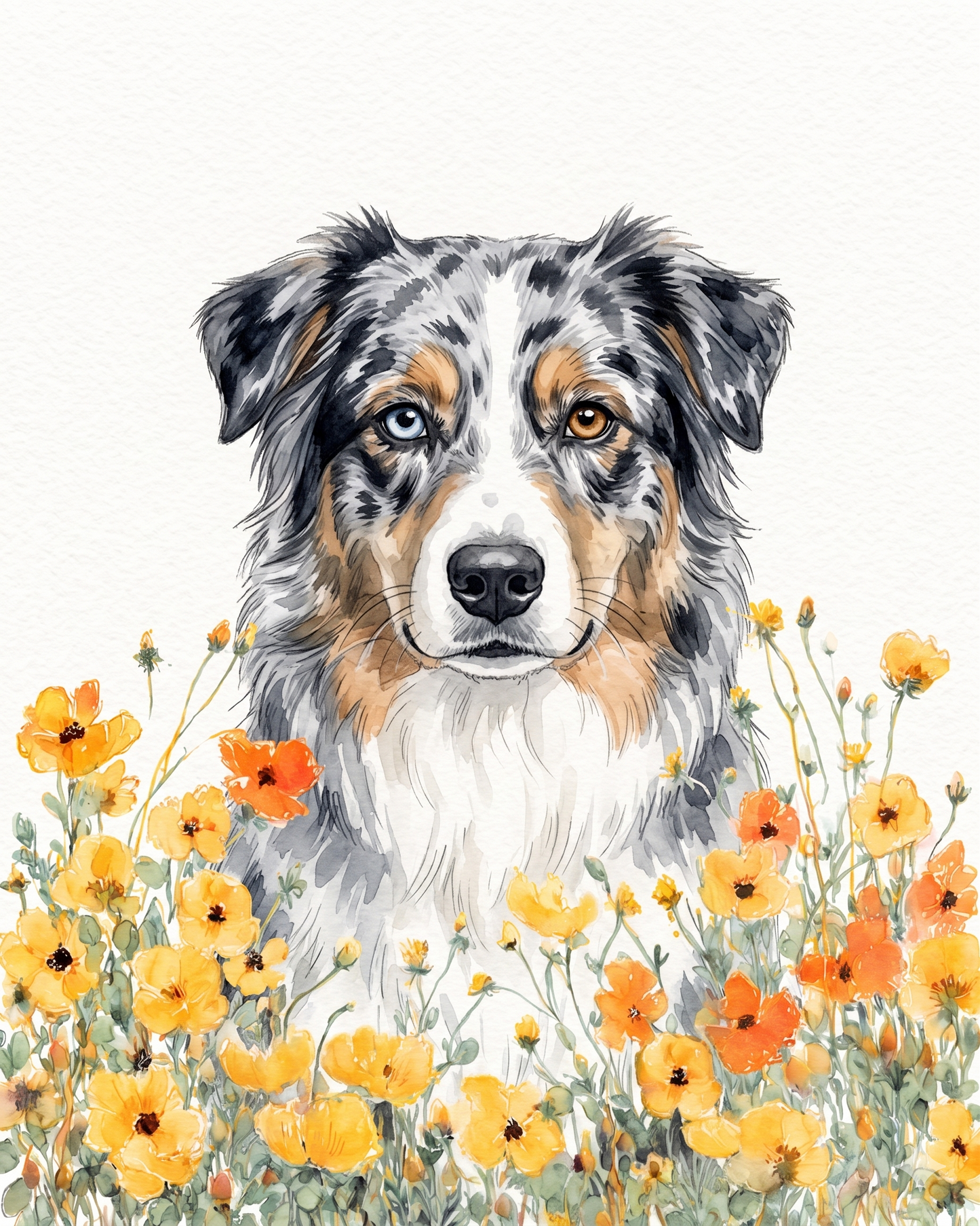 Yellow Poppies Australian Shepherd Diamond Art Kit