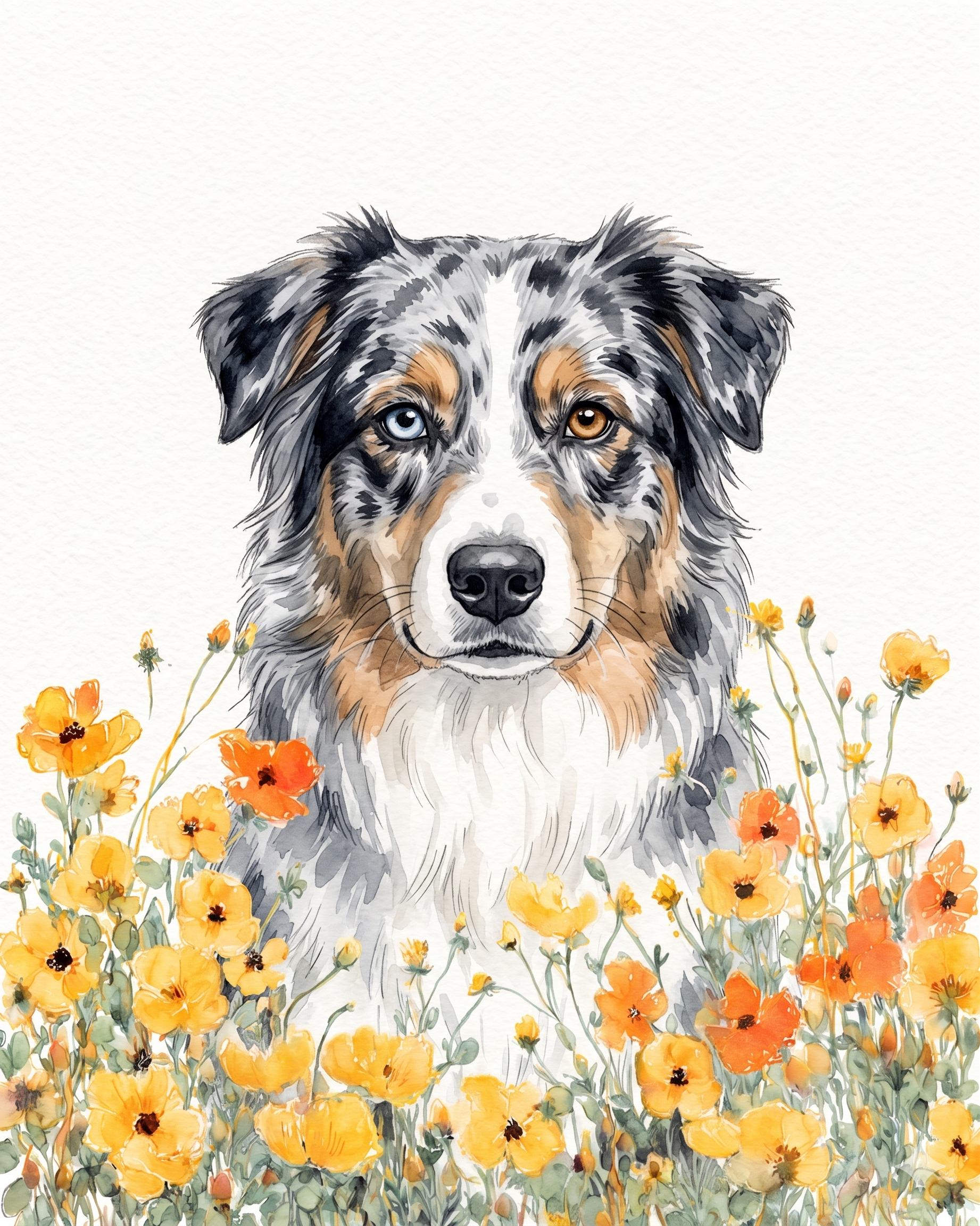 Yellow Poppies Australian Shepherd Diamond Art Kit