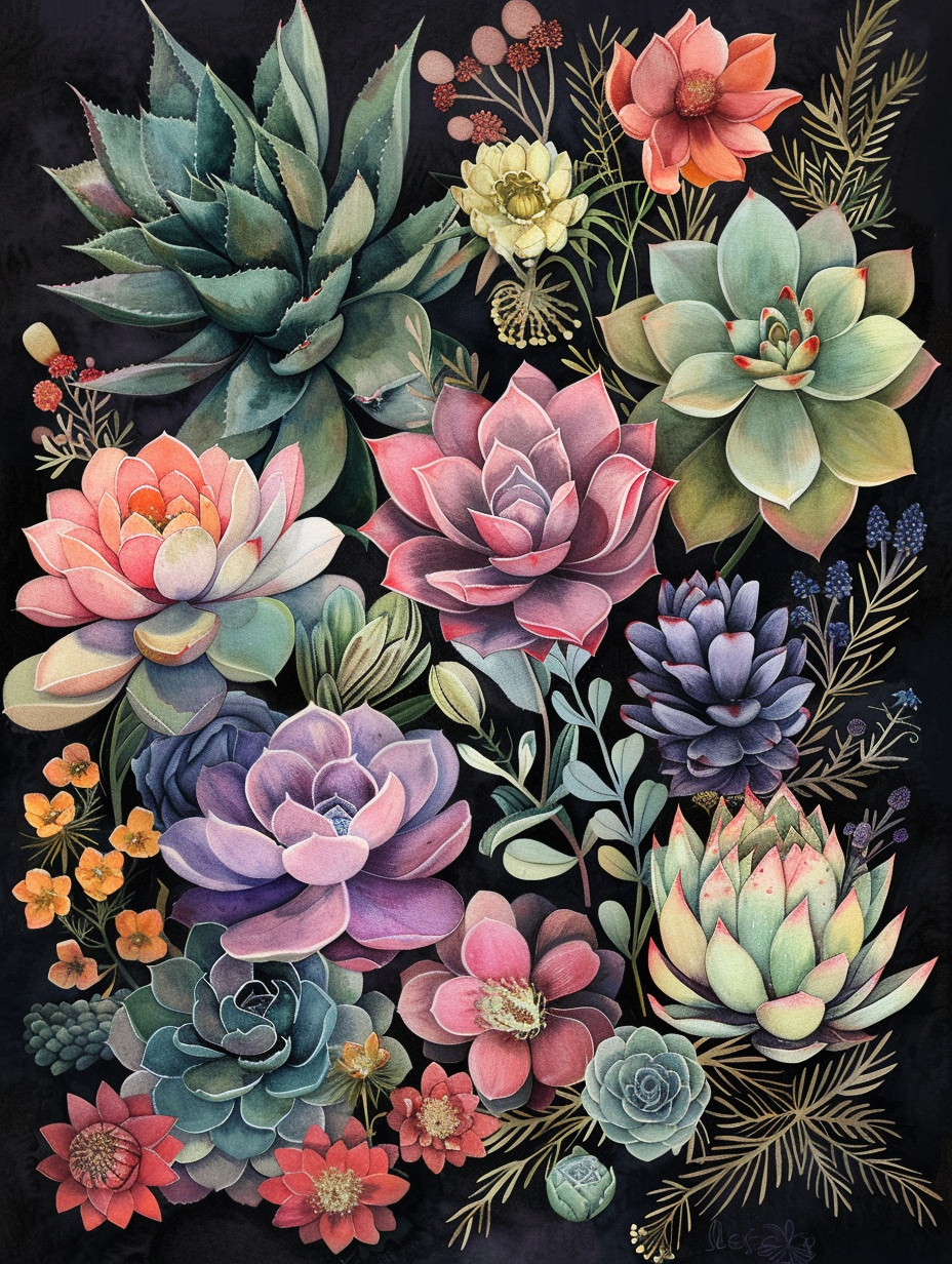 Succulent And Leaves Collage Diamond Art Kit