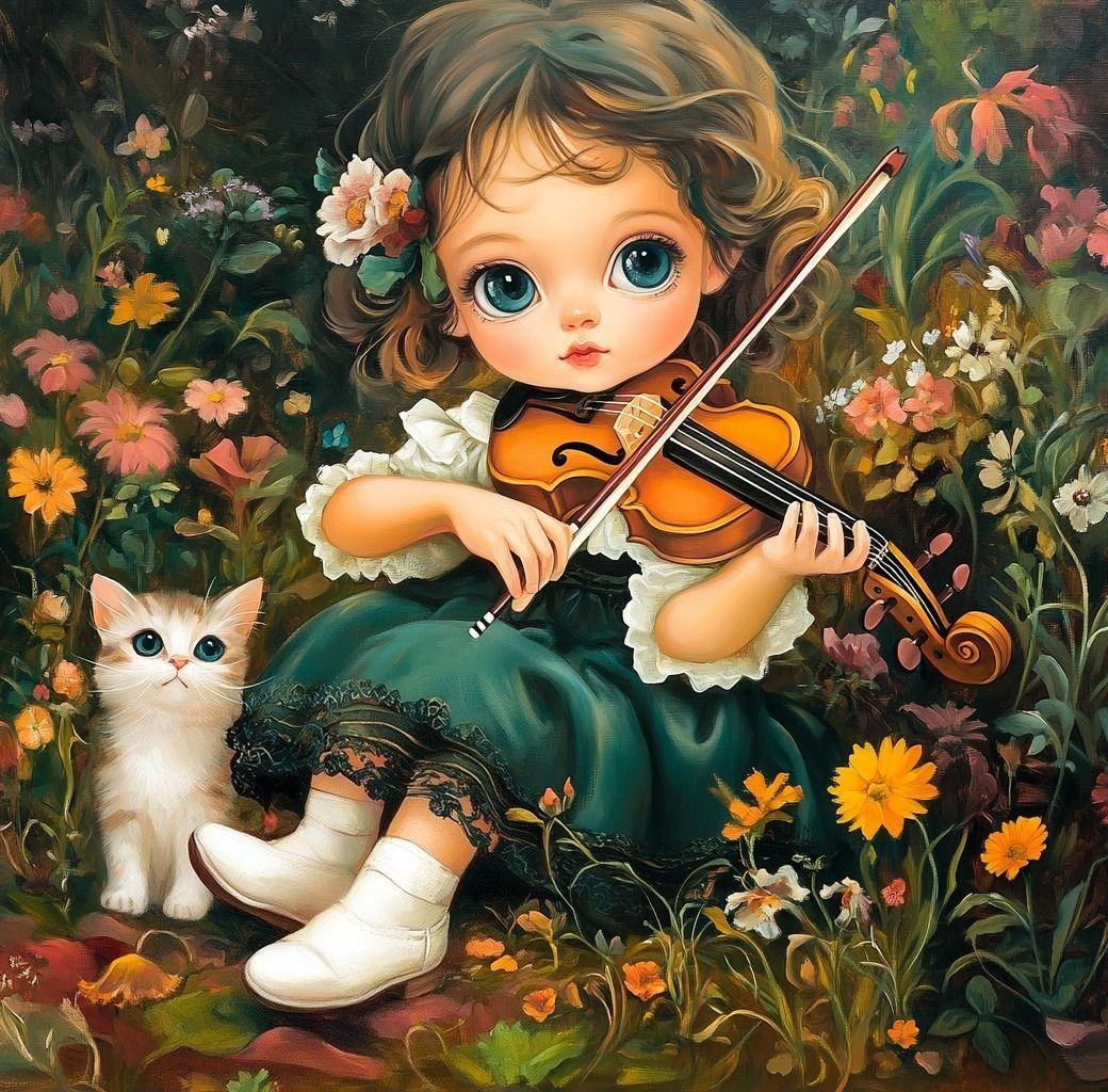 Green Dress Violin Girl Diamond Art Kit