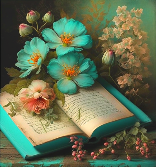 Turquoise Flowers Book Diamond Art Kit