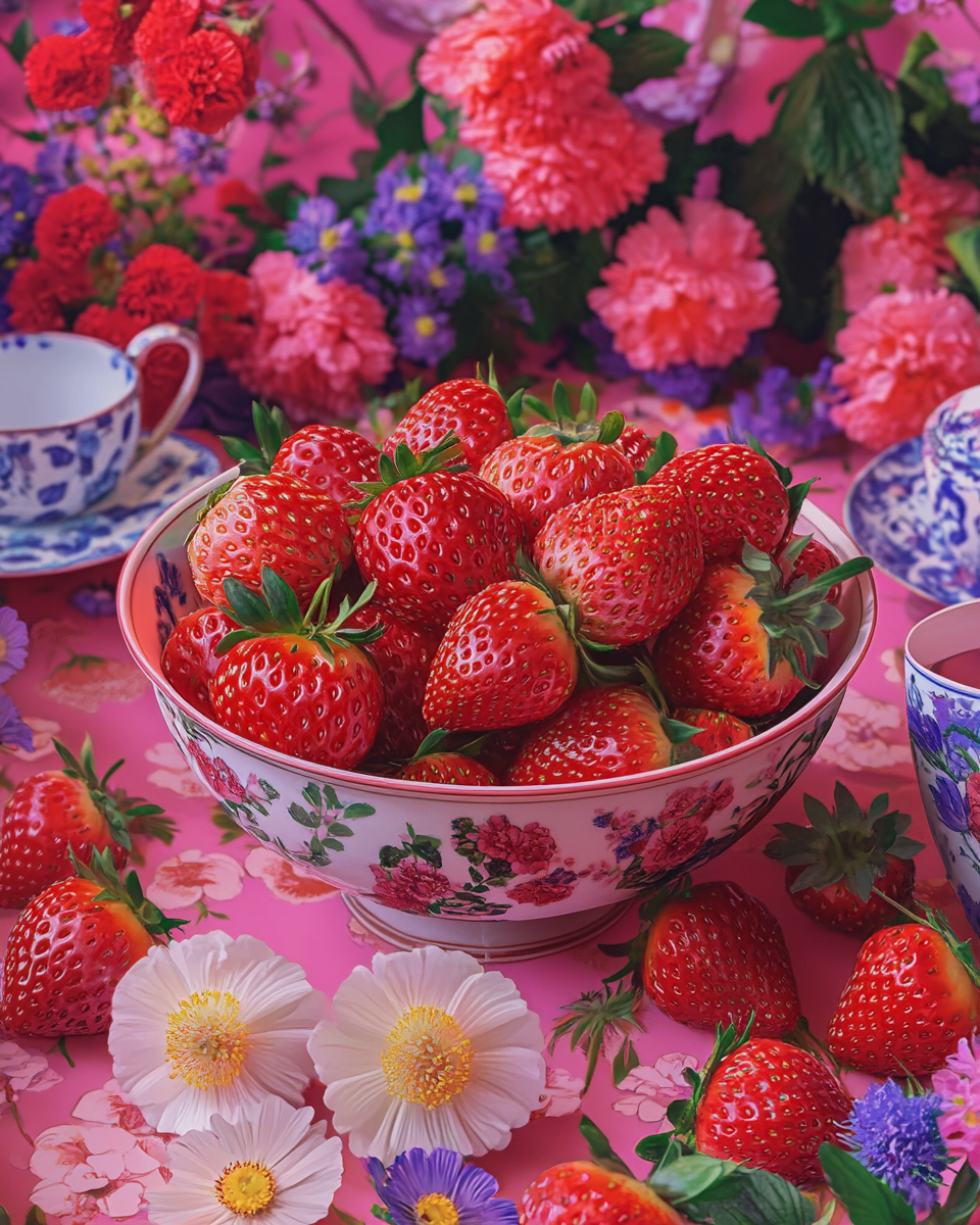 Flower Bowl Of Strawberries Diamond Art Kit