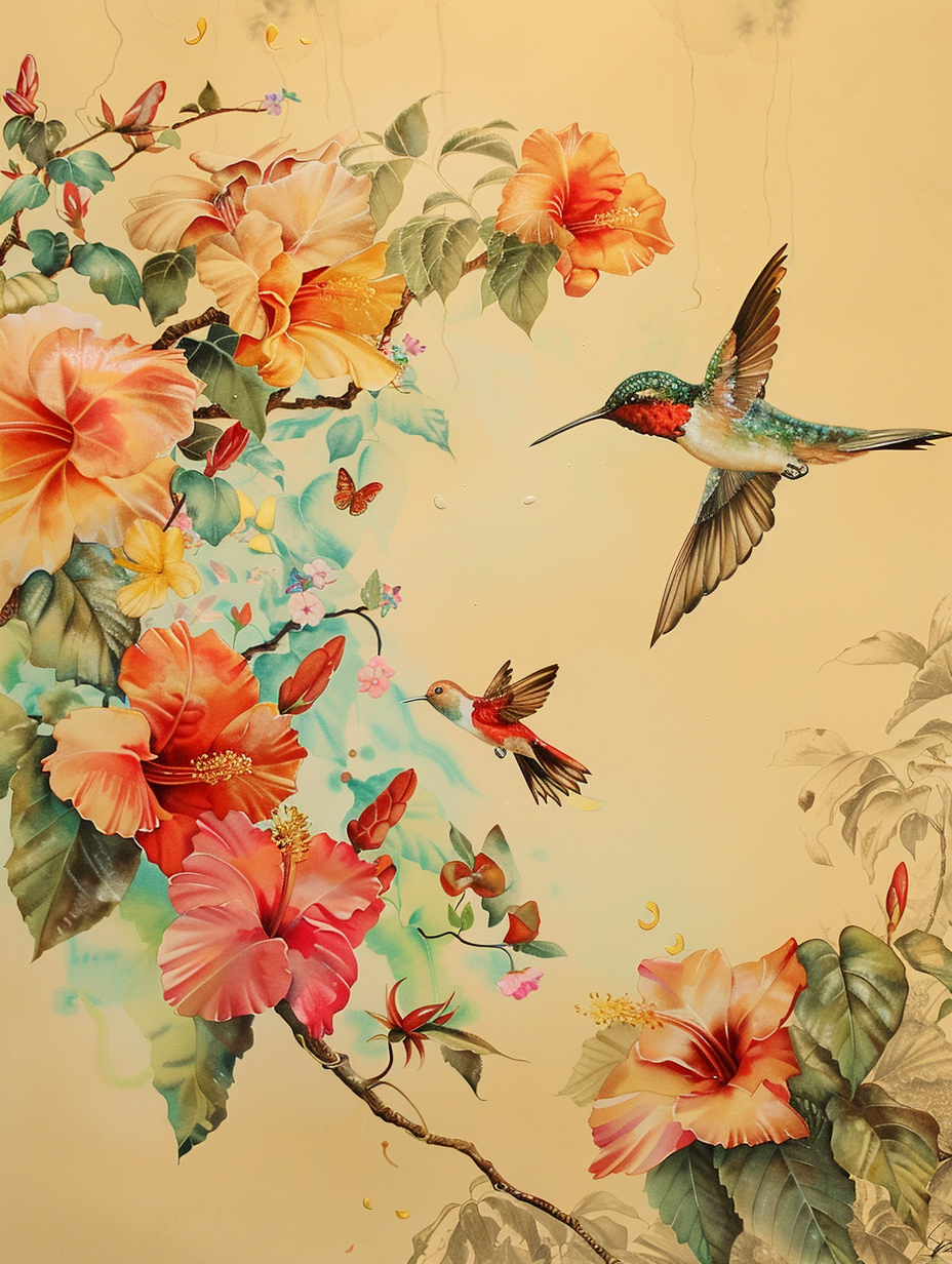 Hibiscus And Hummingbirds Diamond Art Kit