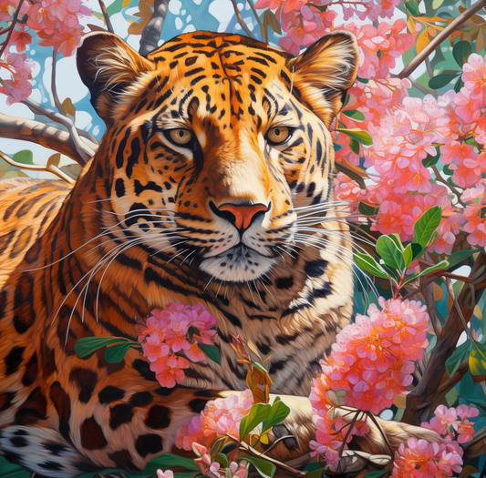 Pink Flowers Leopard Diamond Art Kit
