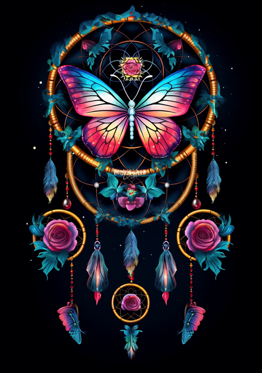 Rainbow Butterfly And Rose Dreamcatcher Diamond Art Kit