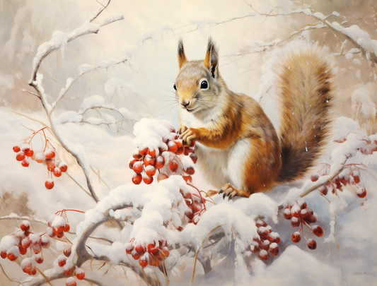 Brown Fluffy Snow Squirrel Diamond Art Kit