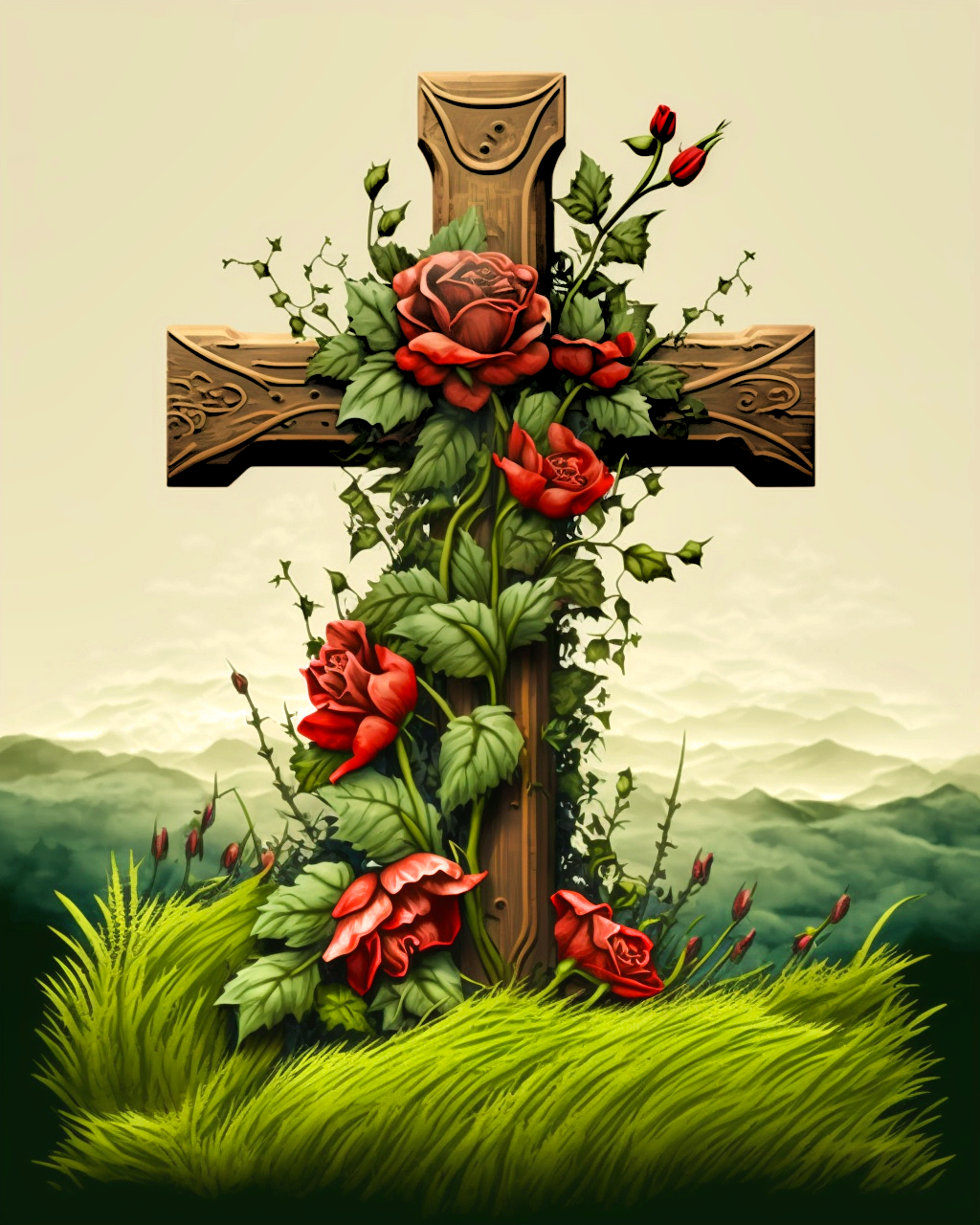 Flower Cross Hill Diamond Art Kit