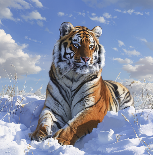 Light Blue Sky Tiger In The Snow Diamond Art Kit
