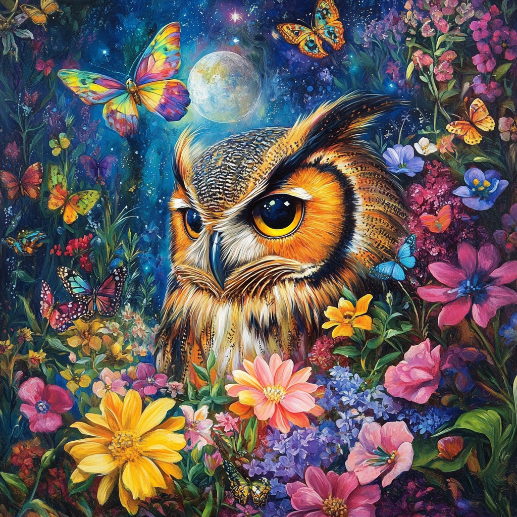 Colorful Flower Nightowl Diamond Art Kit