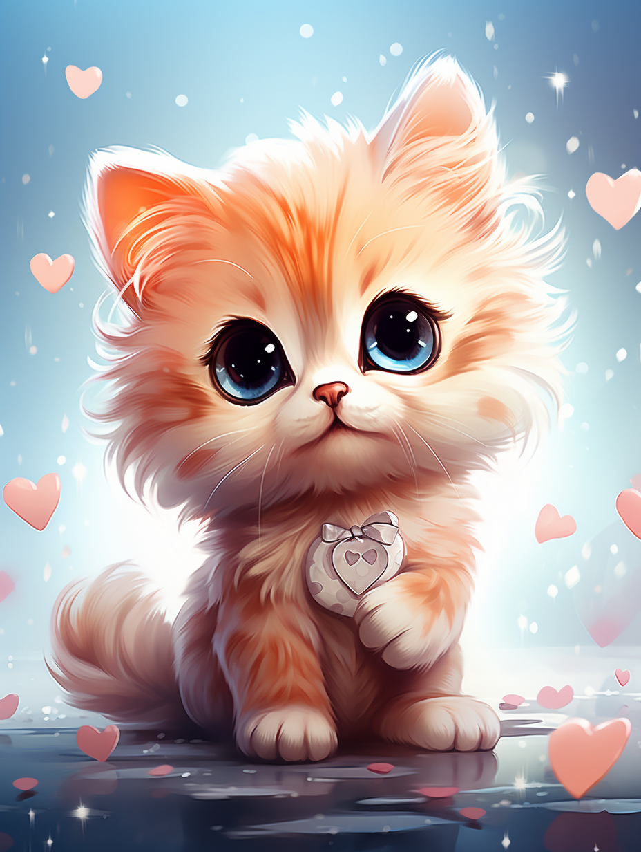 Cute Heart Valentine Kitten Diamond Art Kit
