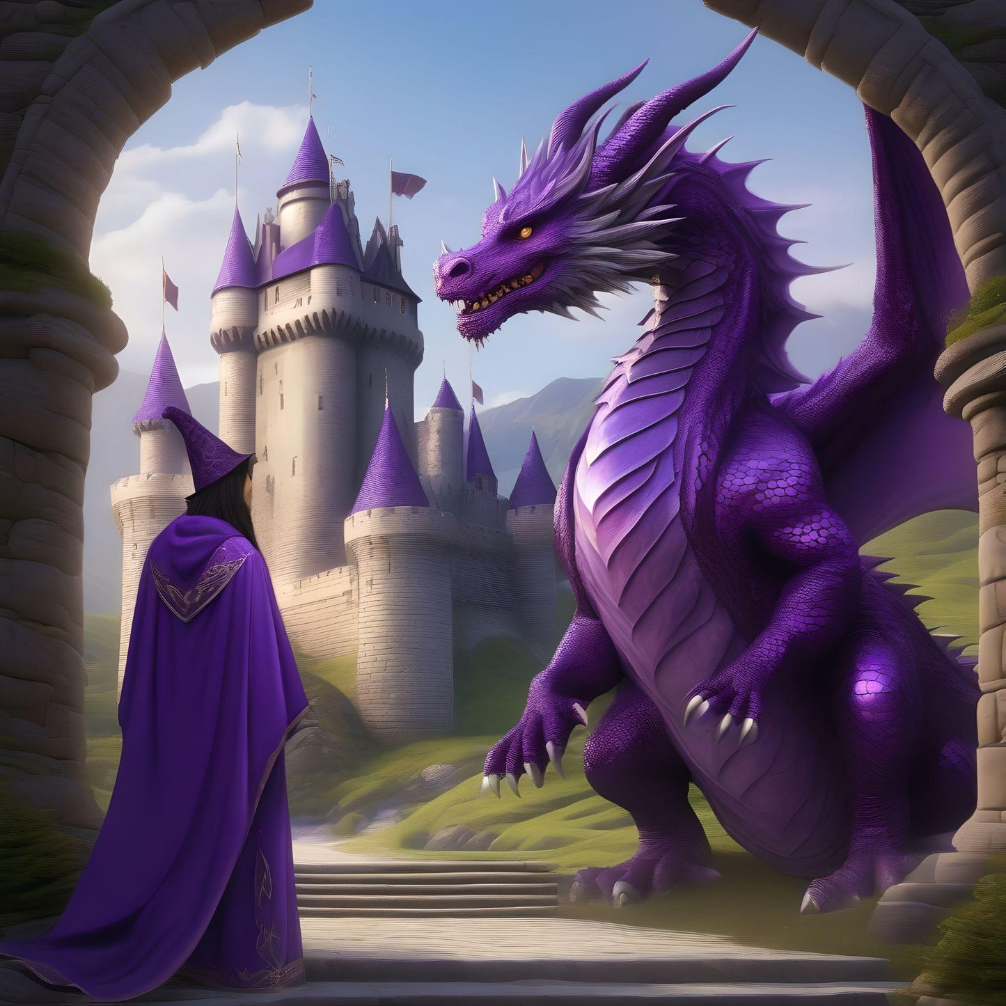 Purple Dragon And Castle Diamond Art Kit