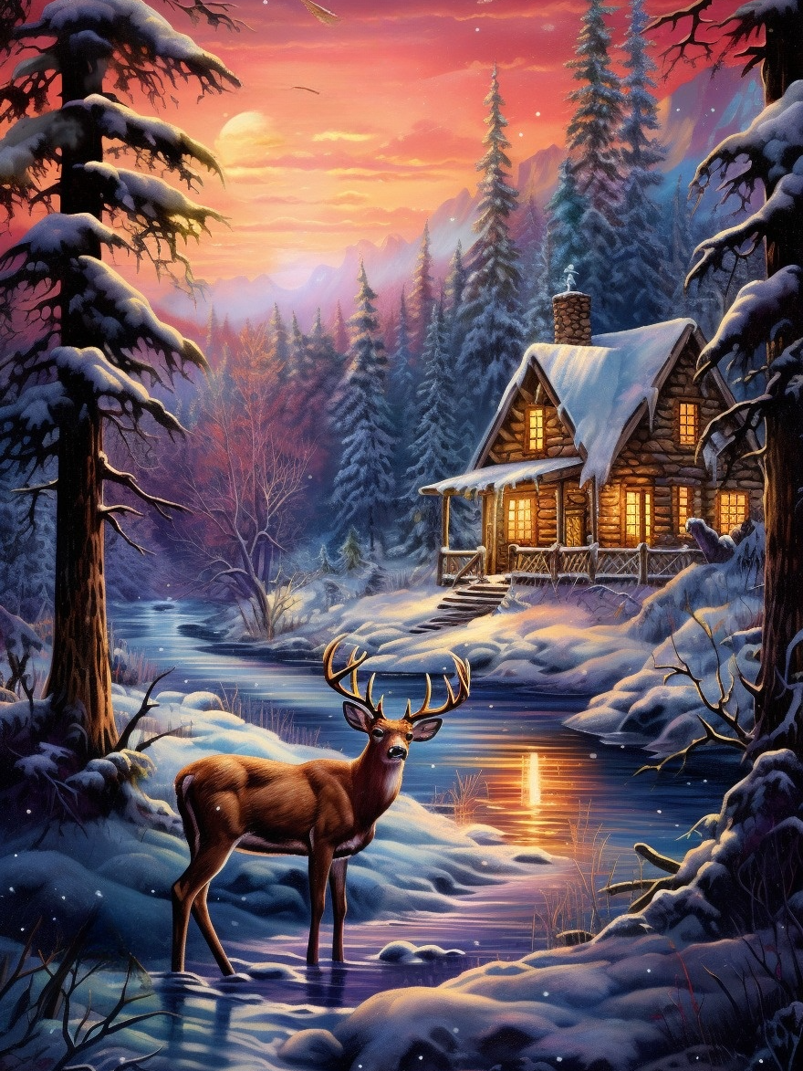 Lighted Cabins Now Deer Diamond Art Kit