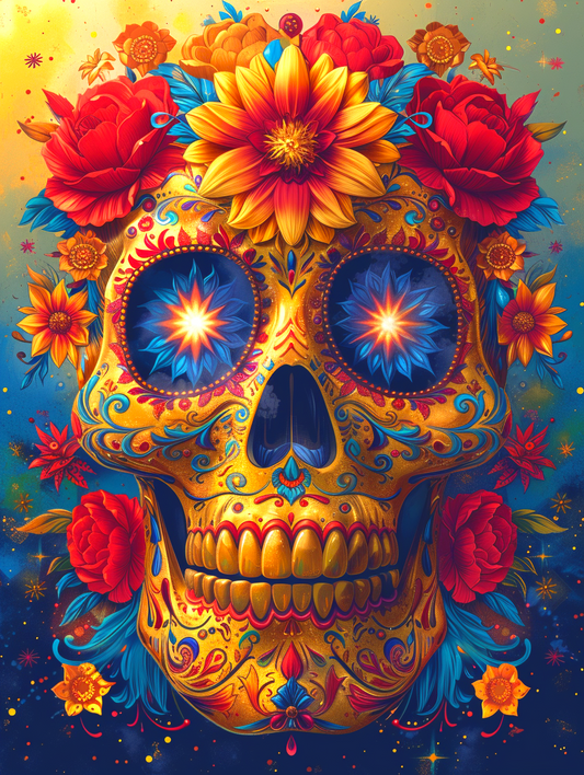 Golden Skull And Flowers Diamond Art Kit