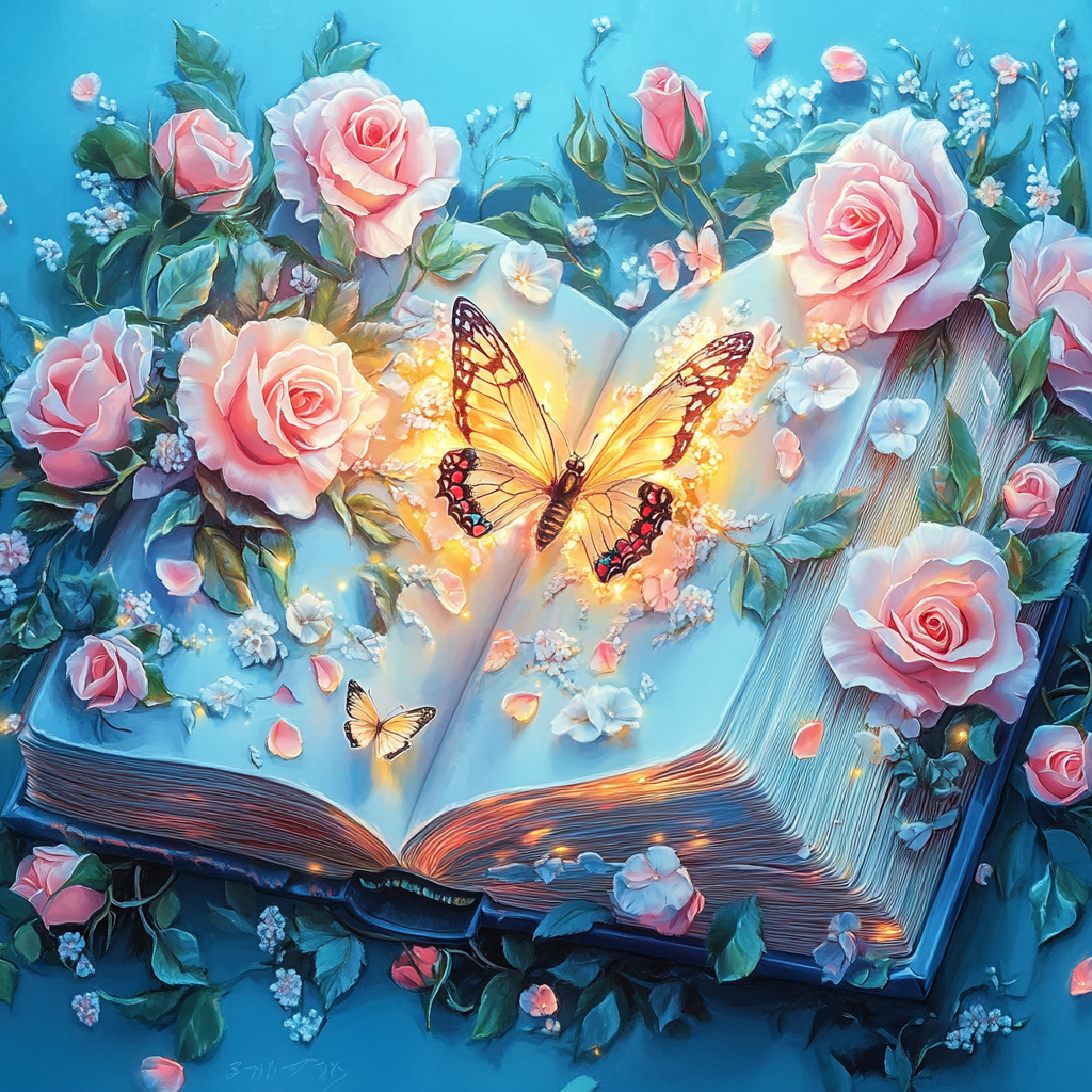 Pink Roses Glowing Butterfly Diamond Art Kit
