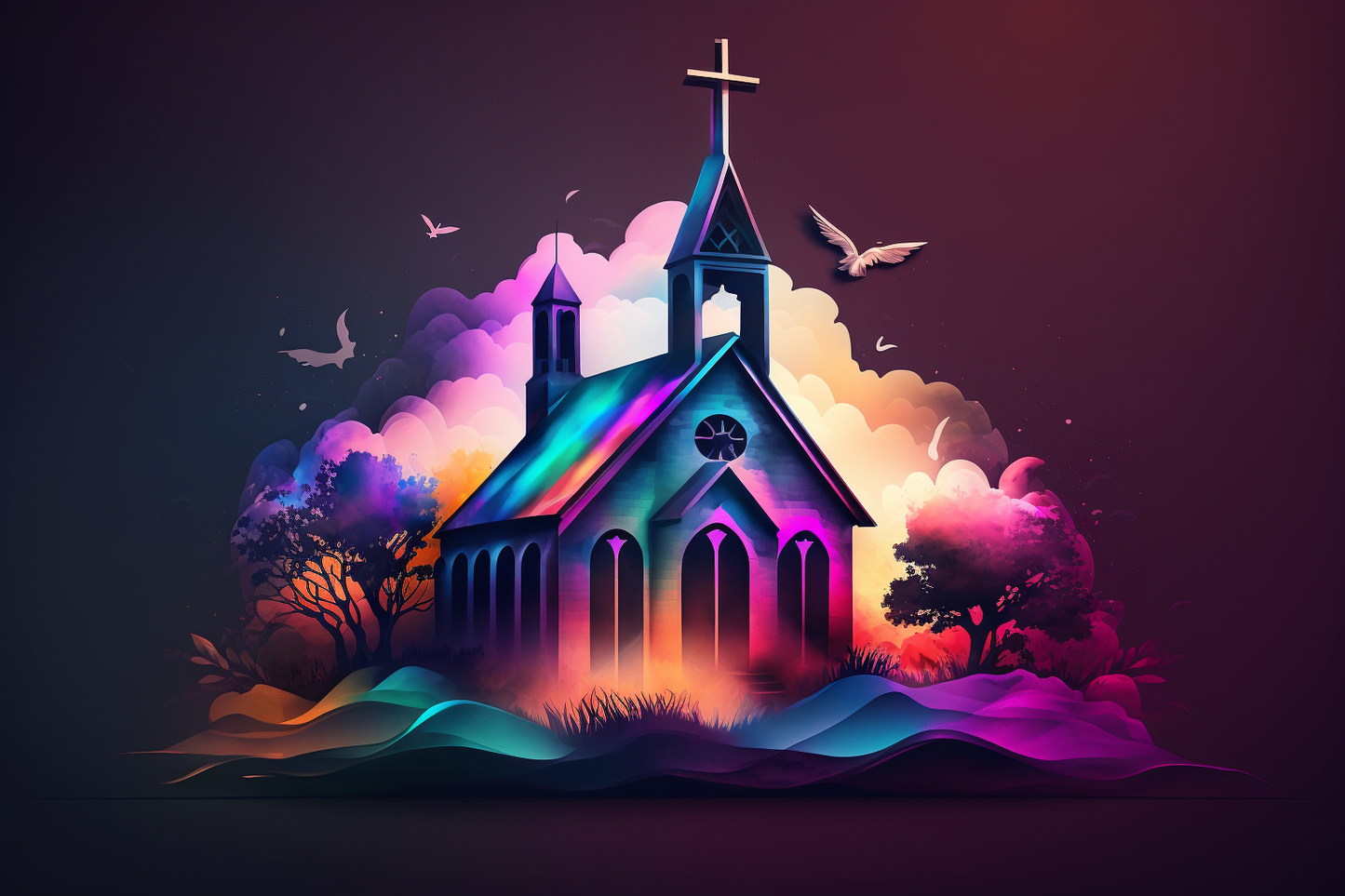 Bright Watercolor Church Diamond Art Kit