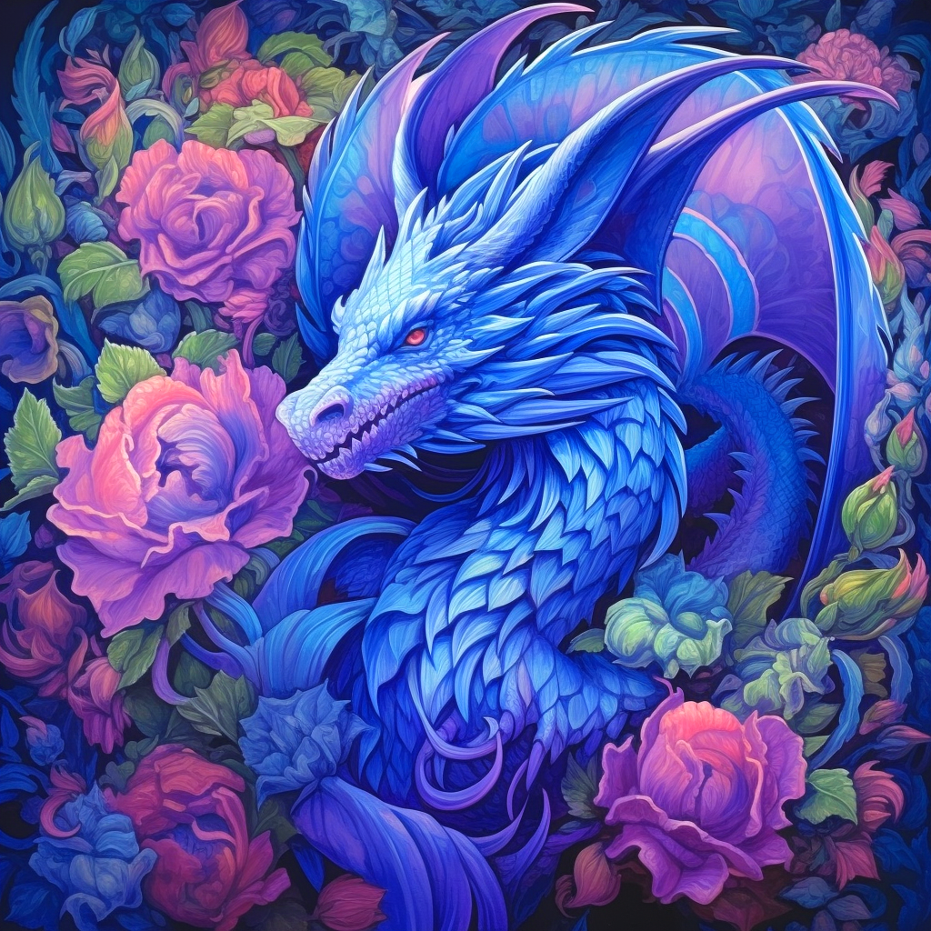 Bluedragon In Flowers Diamond Art Kit