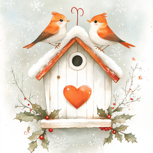 Heart Birdhouse In The Snow Diamond Art Kit