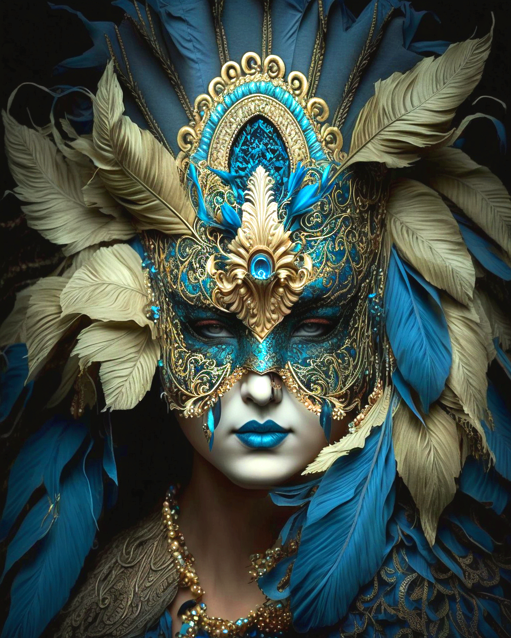Teal Lip Woman Mask Diamond Art Kit