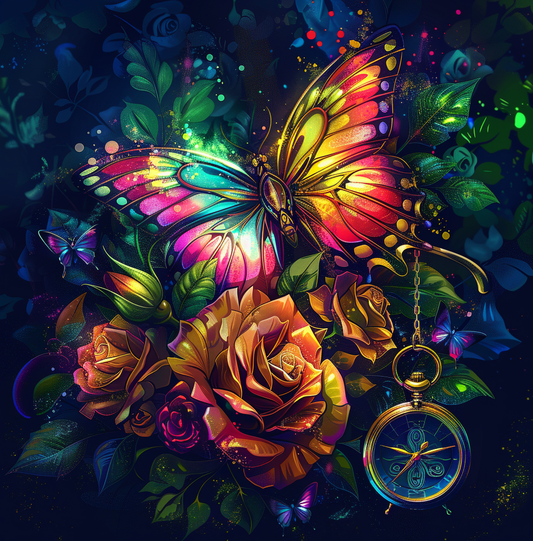 Pocket Watch Colorful Butterfly Diamond Art Kit
