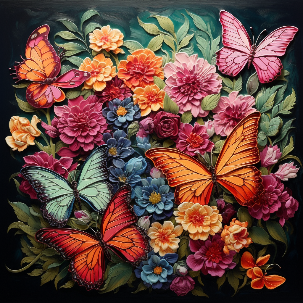 Blue Flowers Butterflies Diamond Art Kit